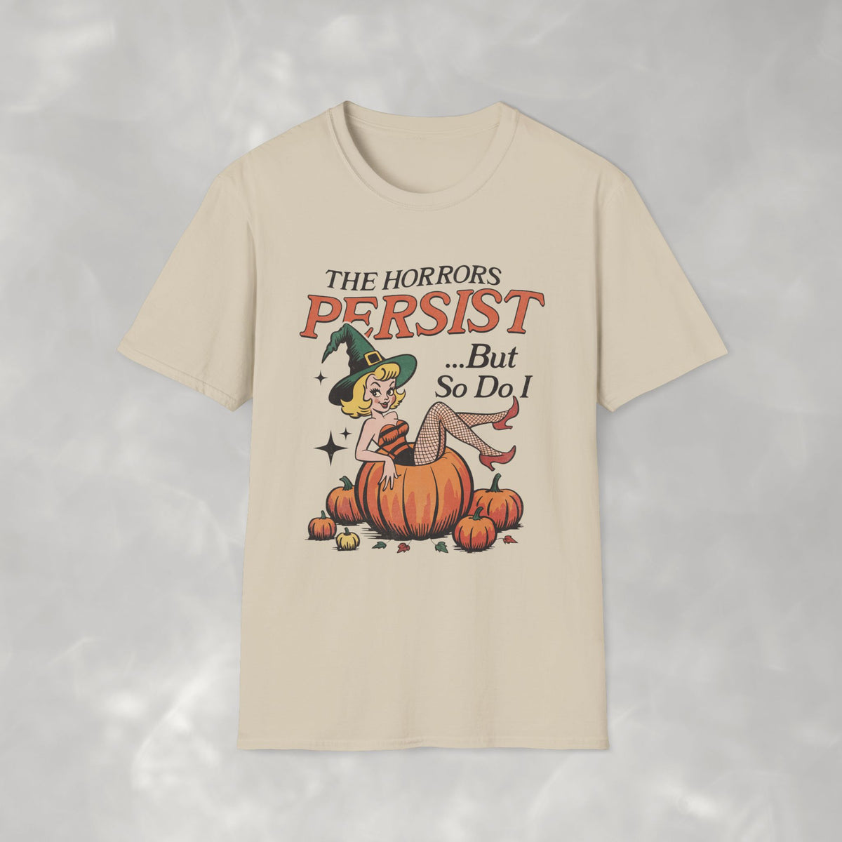 The Horrors Persist but So Do I, Funny Vintage Retro Halloween, Gildan Unisex Softstyle T-Shirt