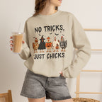 No Tricks Just Chicks, Funny Halloween Chickens in Costumes, Gildan Unisex Heavy Blend™ Crewneck Sweatshirt