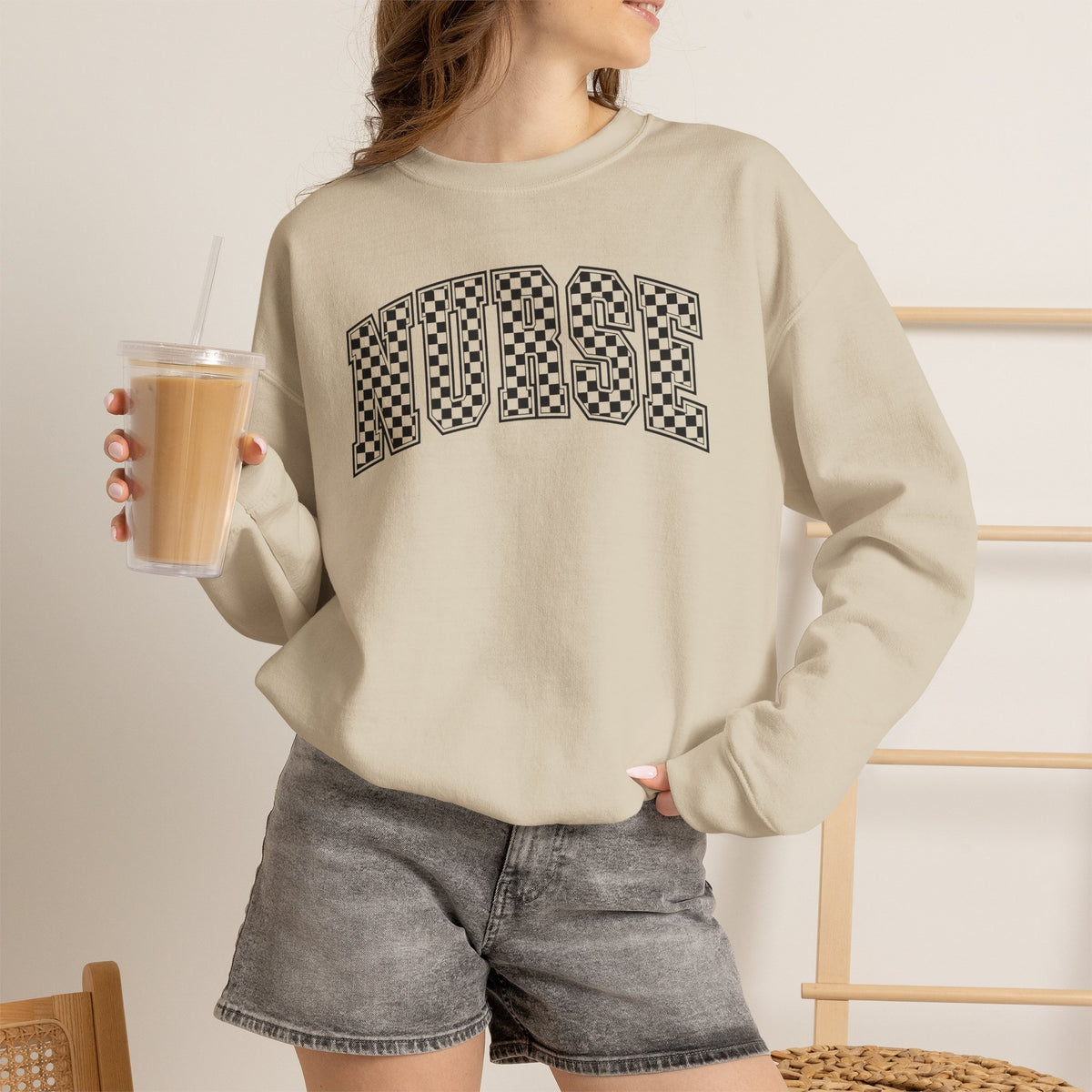 Nurse Checkered Gildan Unisex Heavy Blend™ Crewneck Sweatshirt for RN, LPN, GN, Nursing Students