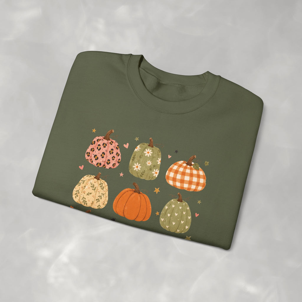 Whimsical Autumn Pumpkins Gildan Unisex Heavy Blend™ Crewneck Sweatshirt for Fall, Thanksgiving