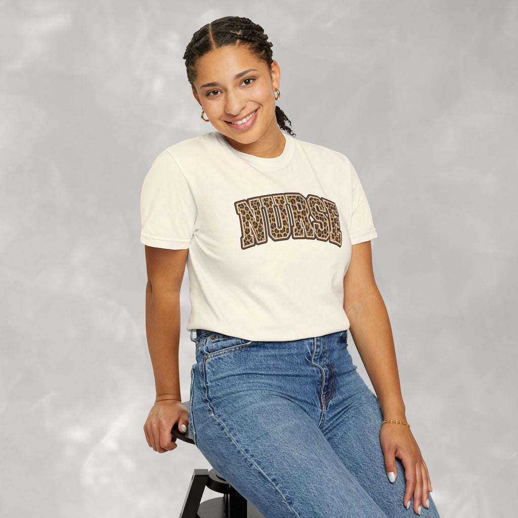 Leopard Print Varsity Nurse Comfort Colors Garment-Dyed T-shirt for RN, LPN, GN, Student Nurse