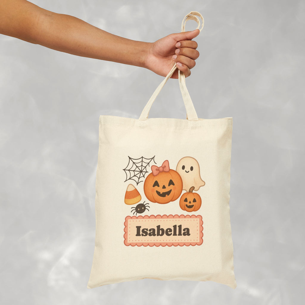 Personalized, Custom Trick-or-Treat, Halloween, Reusable Double-Sided Cotton Canvas Tote Bag for Girls