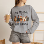 No Tricks Just Chicks, Funny Halloween Chickens in Costumes, Gildan Unisex Heavy Blend™ Crewneck Sweatshirt