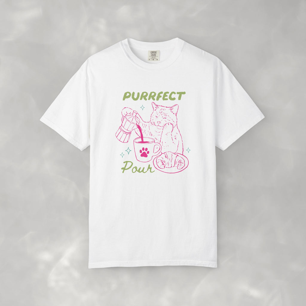 Purrfect Pour, Funny, Coffee, Cat Lover Comfort Colors Tee