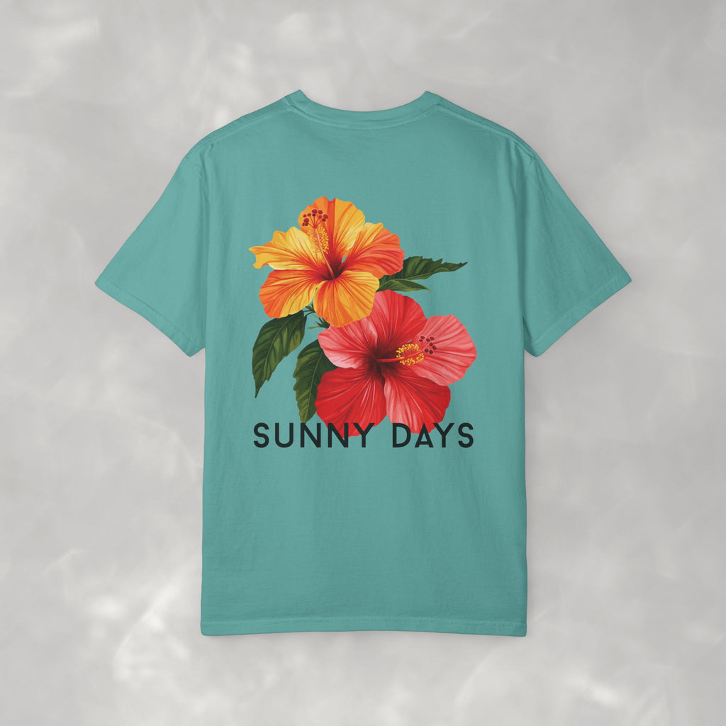 Sunny Days Hibiscus Unisex CC Tee, Summer Comfort Colors T-shirt for Men and Women