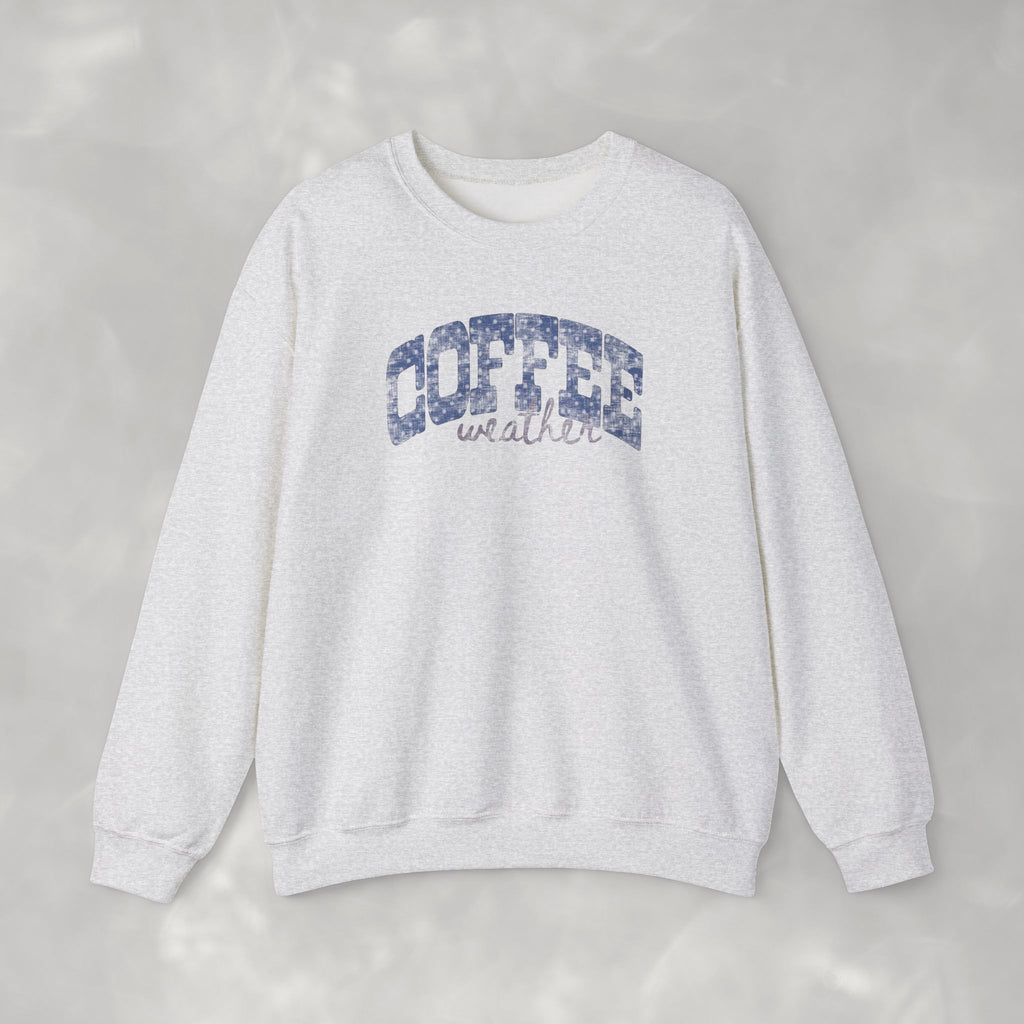 Coffee Weather Distressed Trendy Gildan Unisex Heavy Blend™ Crewneck Sweatshirt for Autumn, Fall