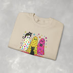 Preppy, Girly, Cute Halloween Ghosts with Cats, Gildan Unisex Heavy Blend™ Crewneck Sweatshirt