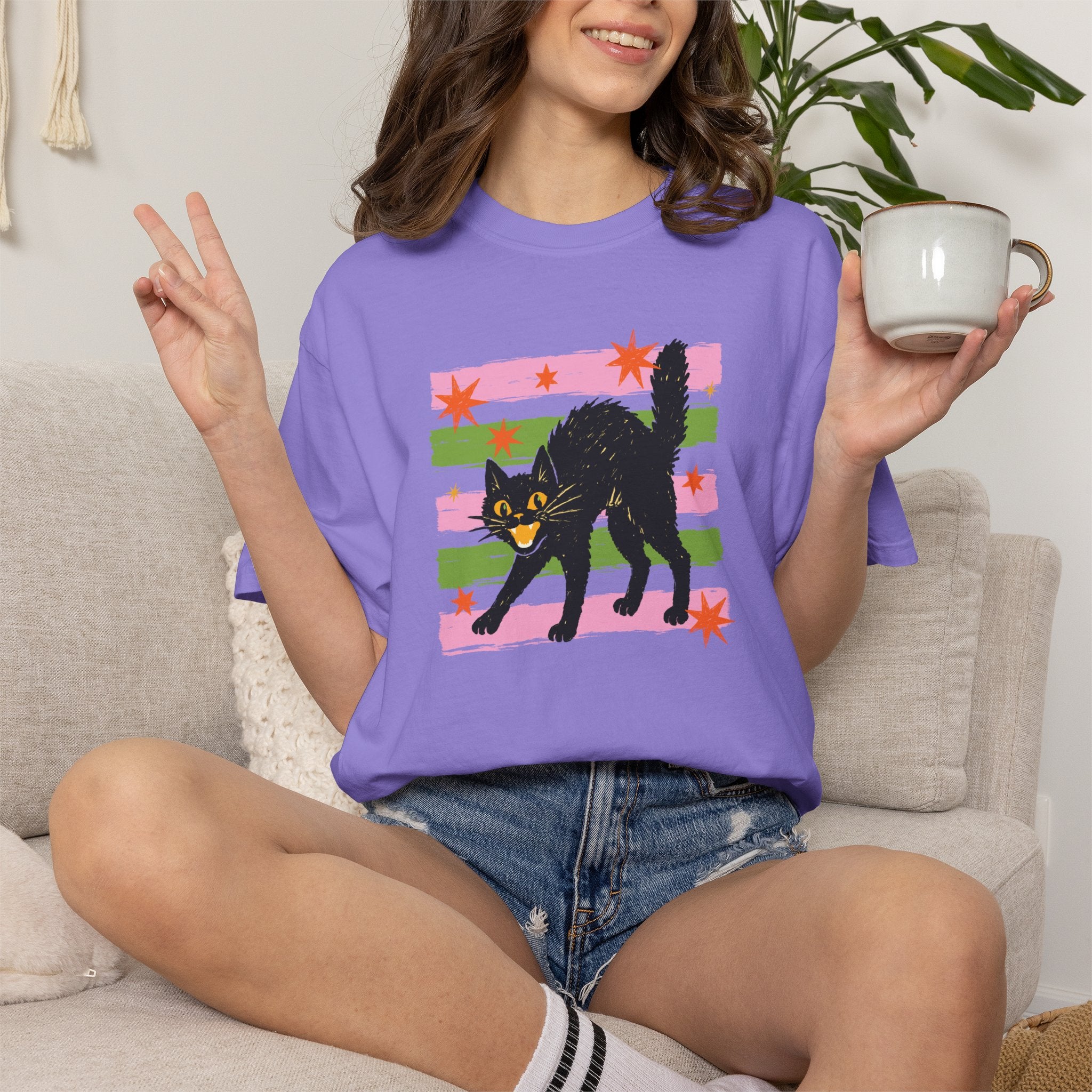 Spooky, Cute Black Cat, Halloween Comfort Colors Tee Unisex