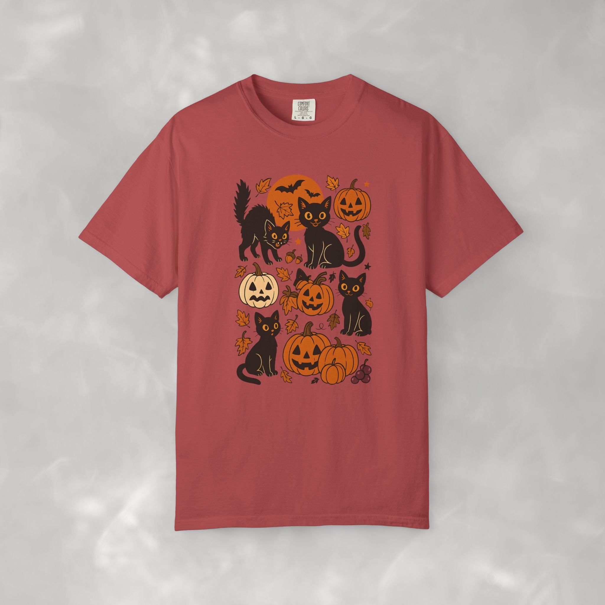Spooky Black Cats and Jack-O-Lanterns, Unisex Comfort Colors Tee