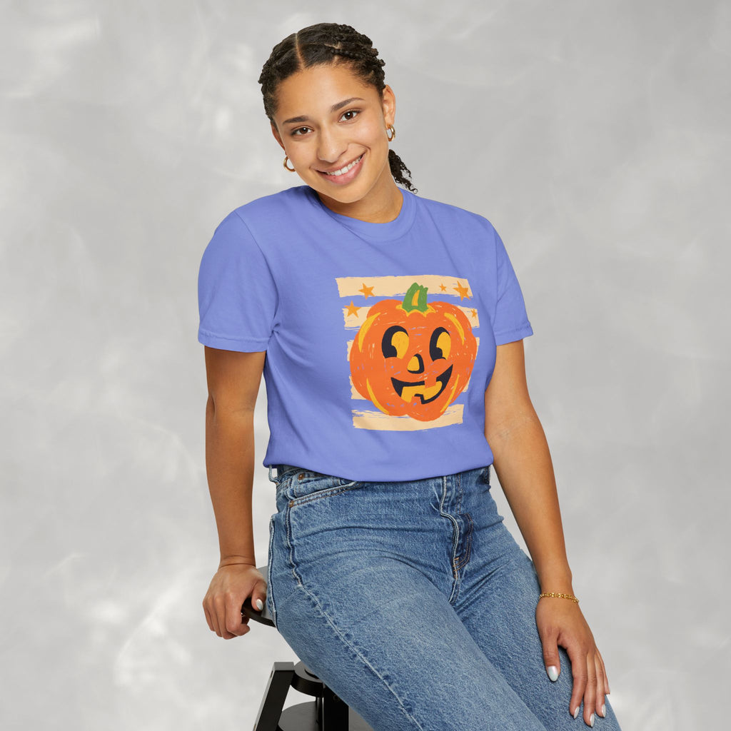 Happy Jack-O-Lantern, Striped Halloween Comfort Colors Unisex Garment-Dyed T-shirt