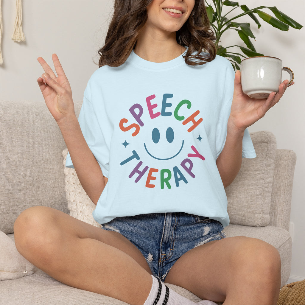 Speech Therapy, Cute Playful Smile, SLP, SLPA Comfort Colors Tee