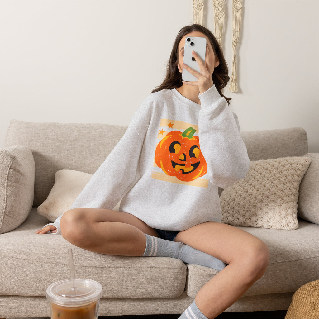 Happy Jack-O-Lantern, Striped Halloween Unisex Heavy Blend™ Crewneck Sweatshirt