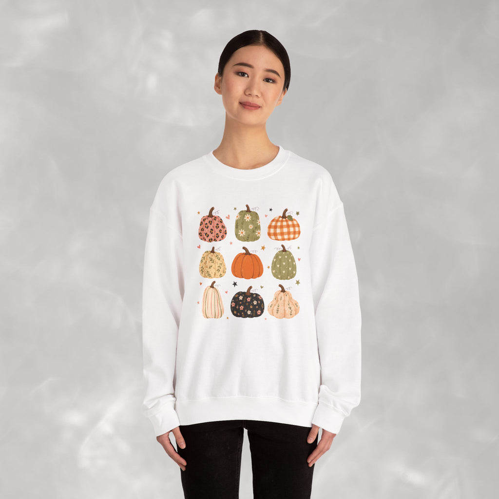 Whimsical Autumn Pumpkins Gildan Unisex Heavy Blend™ Crewneck Sweatshirt for Fall, Thanksgiving