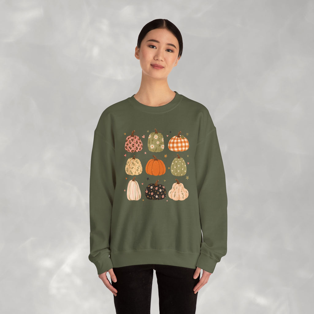 Whimsical Autumn Pumpkins Gildan Unisex Heavy Blend™ Crewneck Sweatshirt for Fall, Thanksgiving