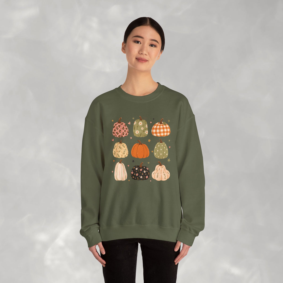 Whimsical Autumn Pumpkins Gildan Unisex Heavy Blend™ Crewneck Sweatshirt for Fall, Thanksgiving