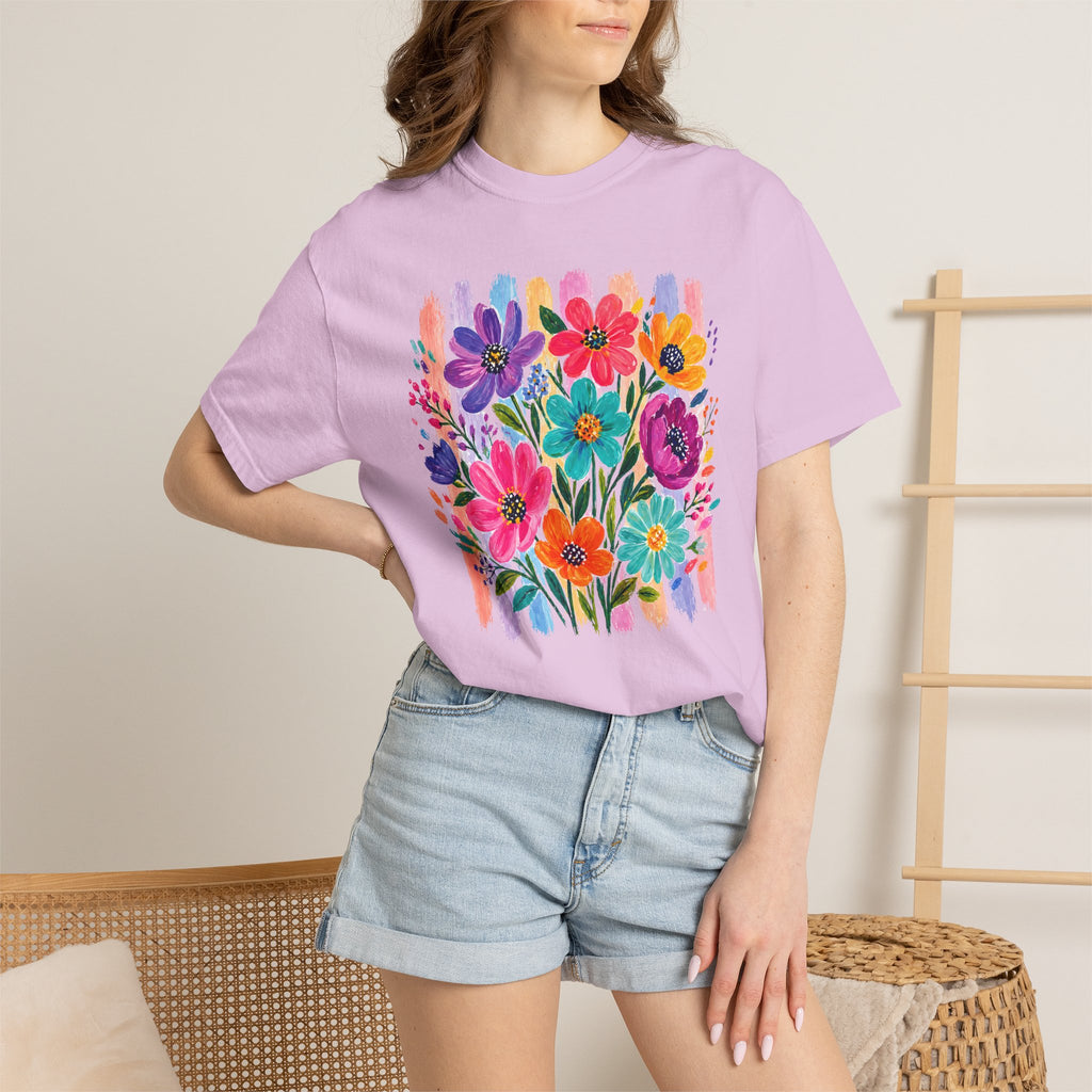 Boho Floral Stripes Comfort Colors Tee
