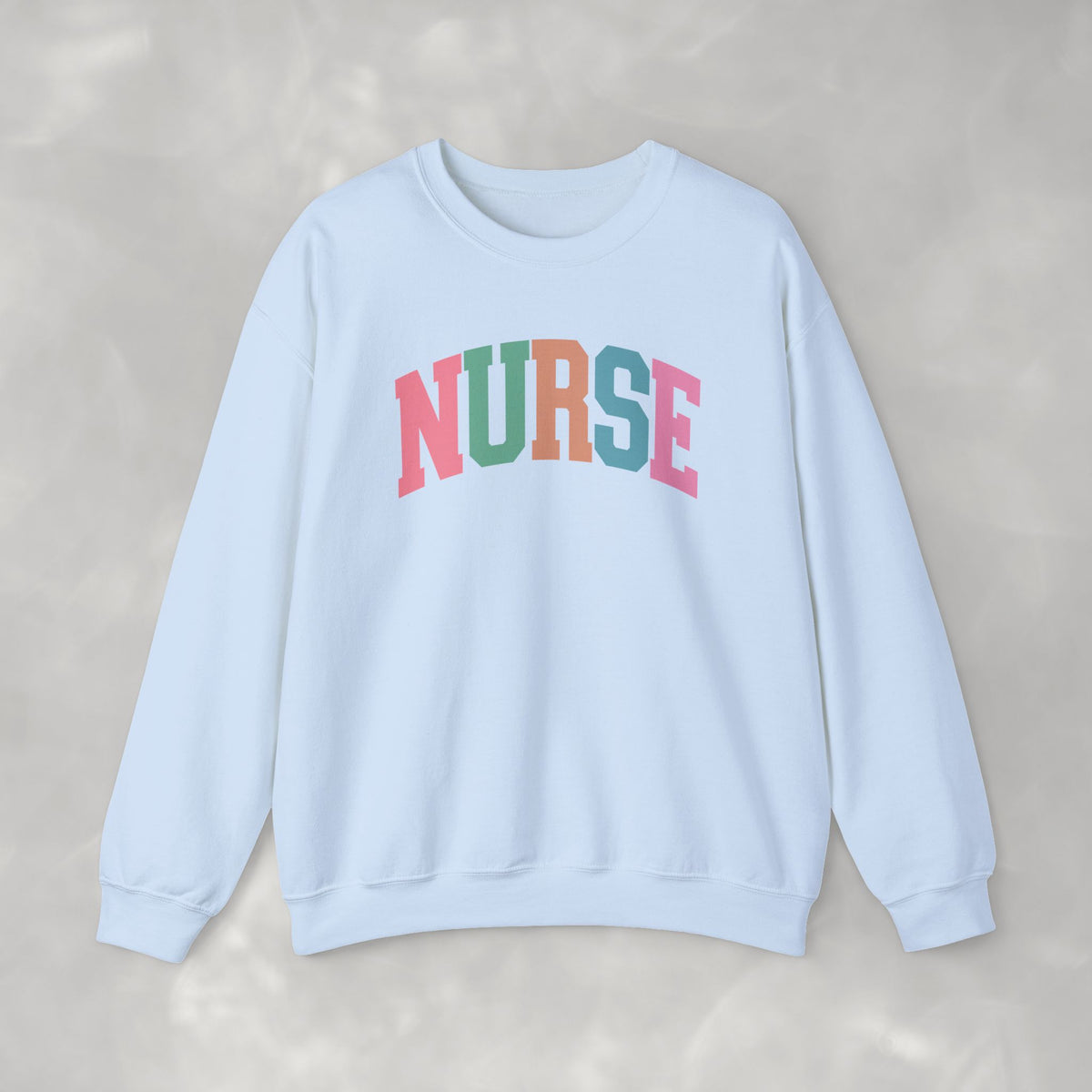 Colorful Fun Whimsical Varsity Nurse Gildan Unisex Heavy Blend™ Crewneck Sweatshirt for RN, LPN, GN, Student Nurse