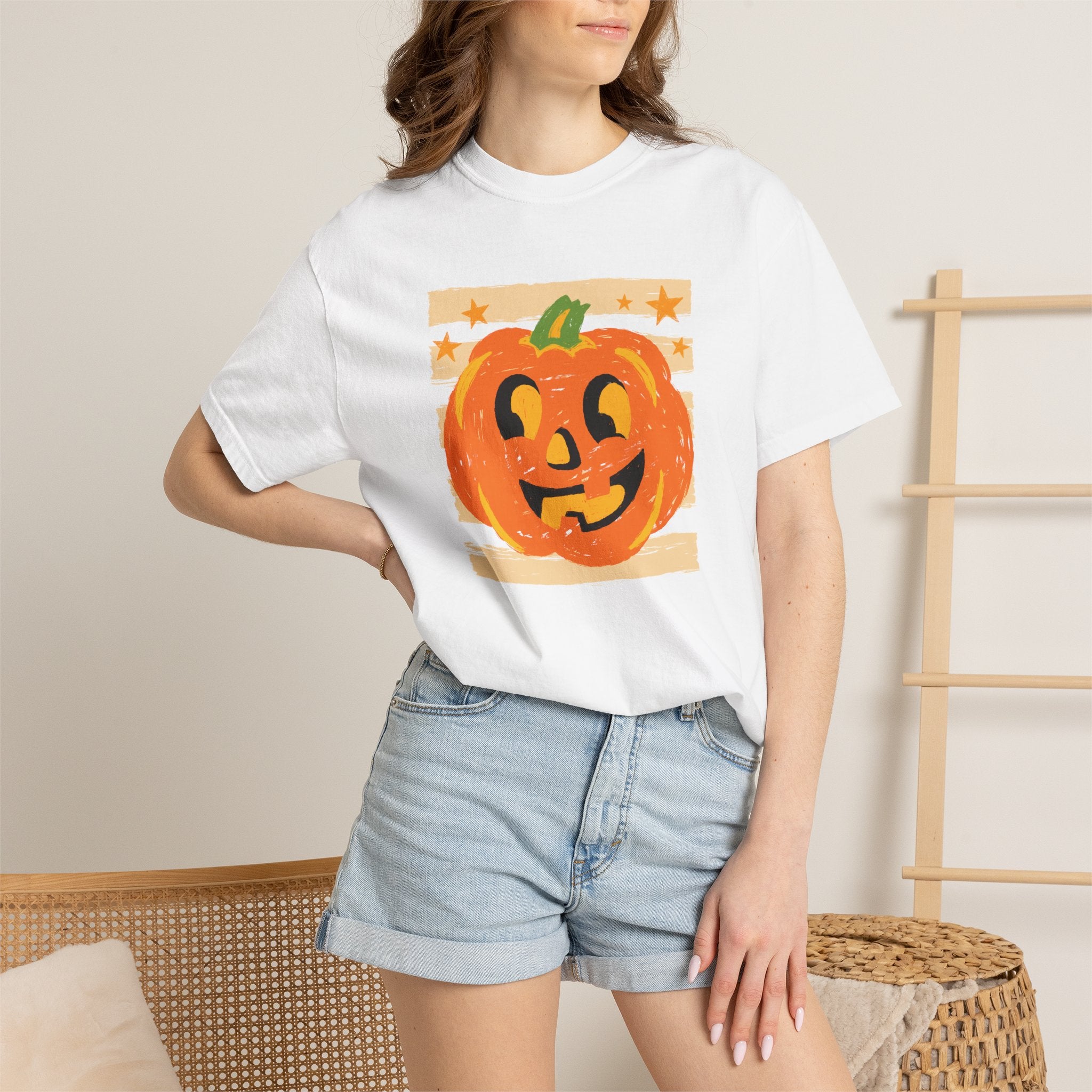 Happy Jack-O-Lantern, Striped Halloween Comfort Colors Unisex Garment-Dyed T-shirt
