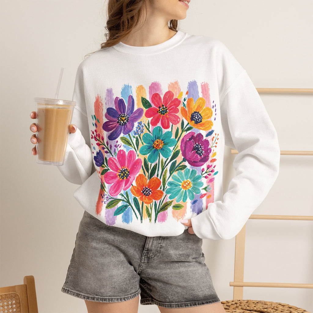 Boho Floral Striped Gildan Unisex Heavy Blend™ Crewneck Sweatshirt