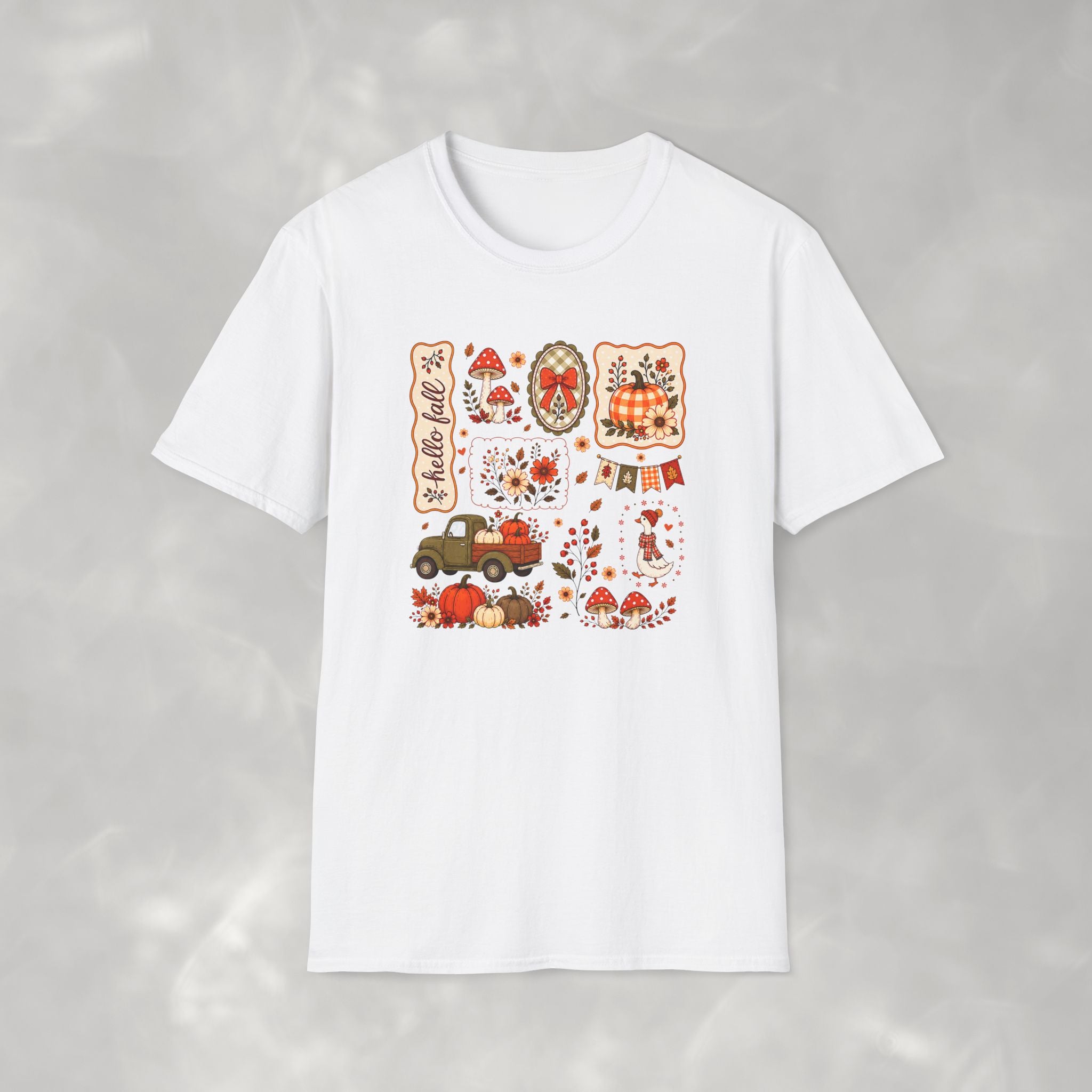 Hello Fall Cute Autumn Collage Gildan Unisex Softstyle T-Shirt