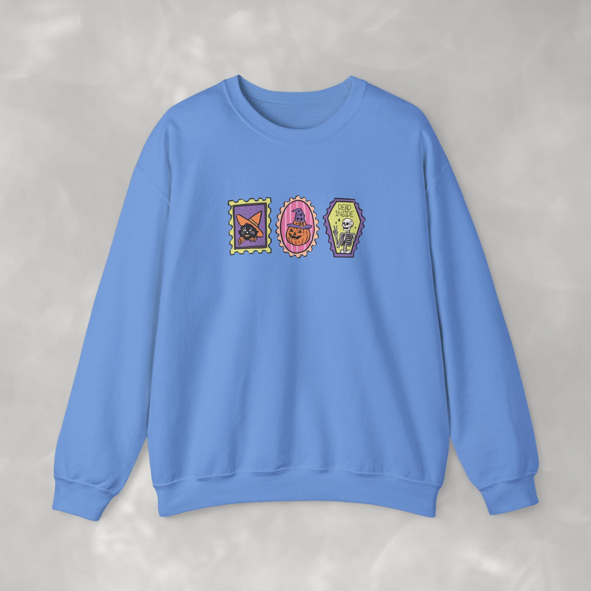Cute Halloween Spooky Stamps with Cat, Jack-O-Lanter, Skeleton, Gildan Unisex Heavy Blend™ Crewneck Sweatshirt