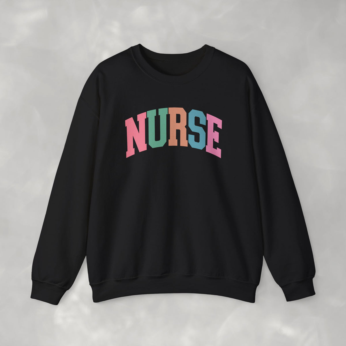 Colorful Fun Whimsical Varsity Nurse Gildan Unisex Heavy Blend™ Crewneck Sweatshirt for RN, LPN, GN, Student Nurse