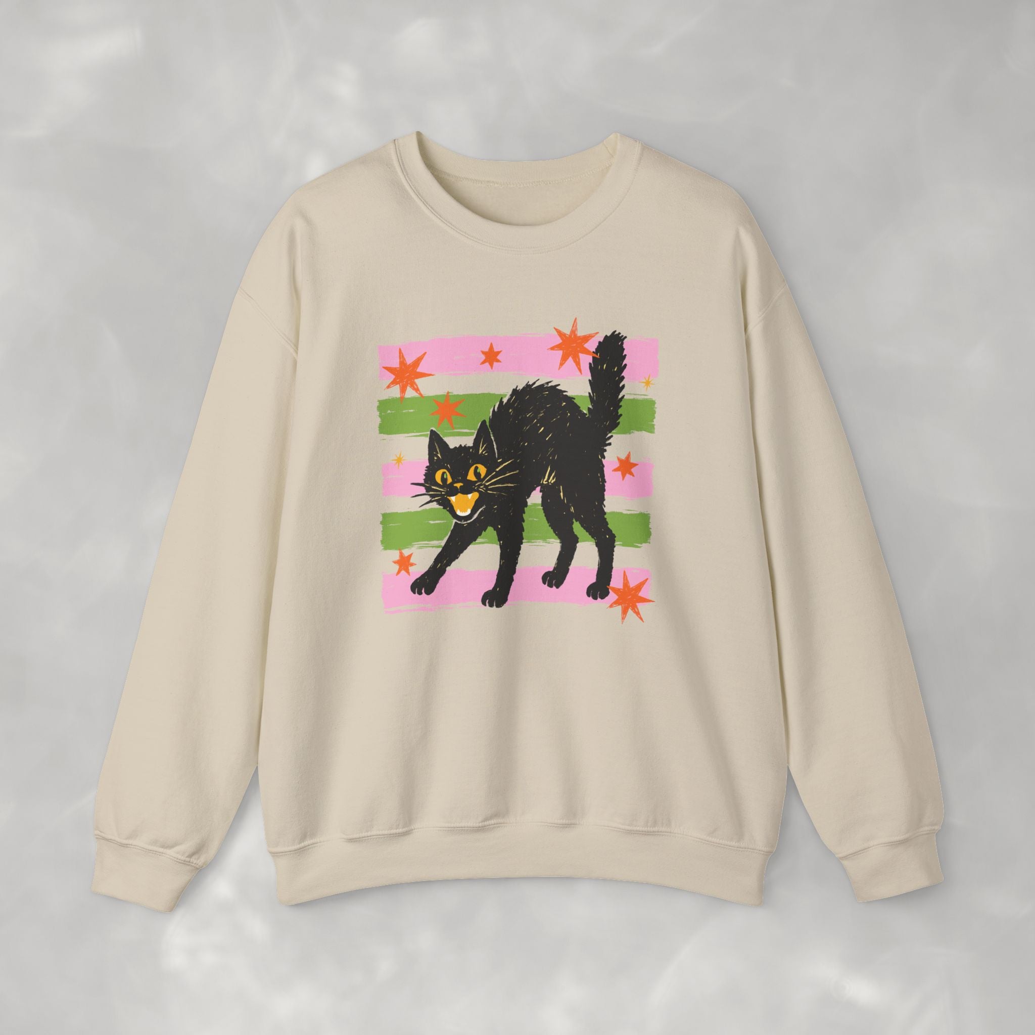 Spooky, Cute Black Cat, Halloween, Gildan Unisex Heavy Blend™ Crewneck Sweatshirt