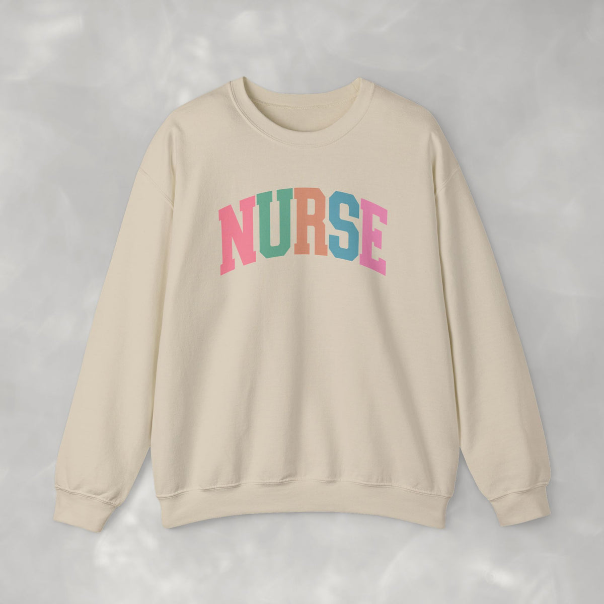 Colorful Fun Whimsical Varsity Nurse Gildan Unisex Heavy Blend™ Crewneck Sweatshirt for RN, LPN, GN, Student Nurse