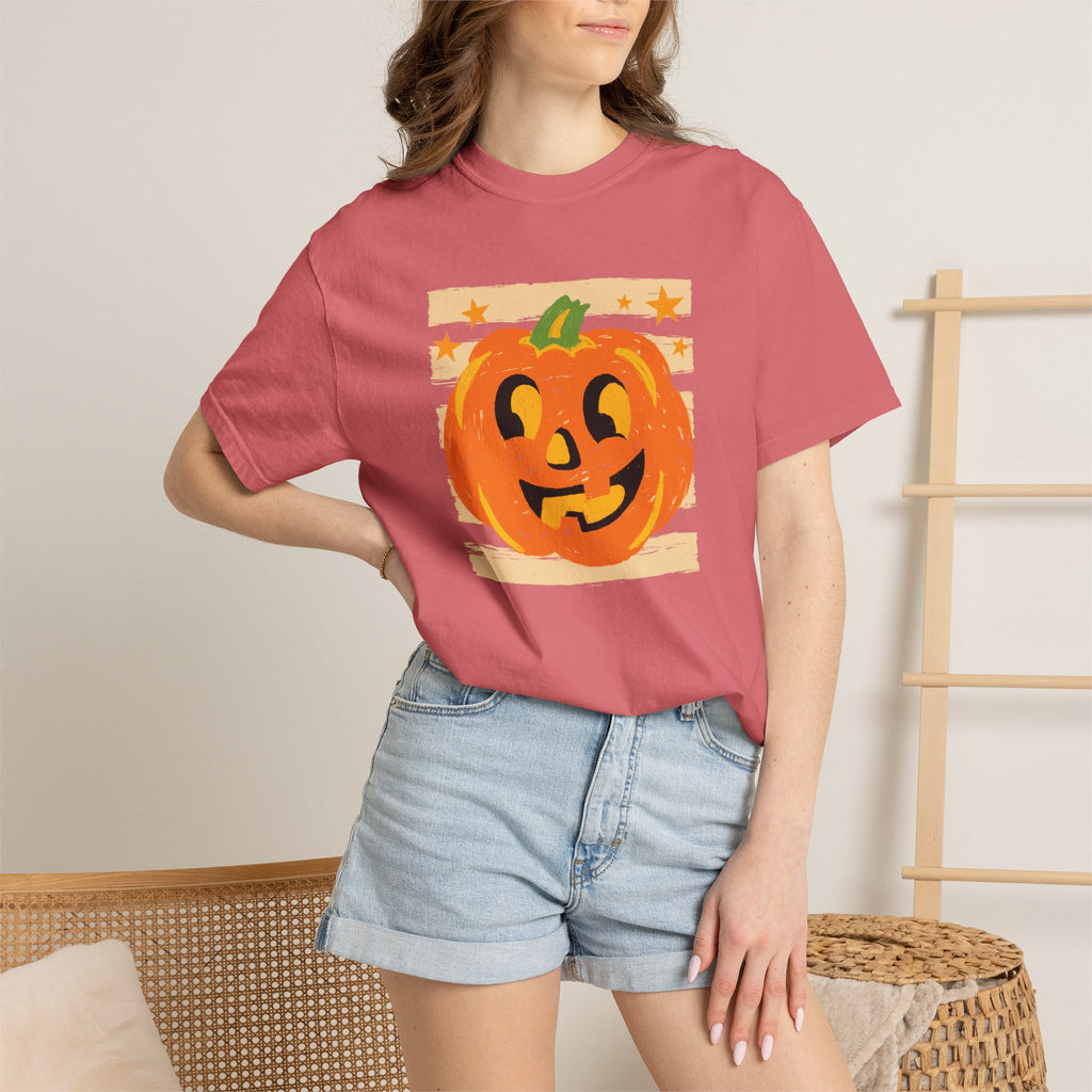 Happy Jack-O-Lantern, Striped Halloween Comfort Colors Unisex Garment-Dyed T-shirt
