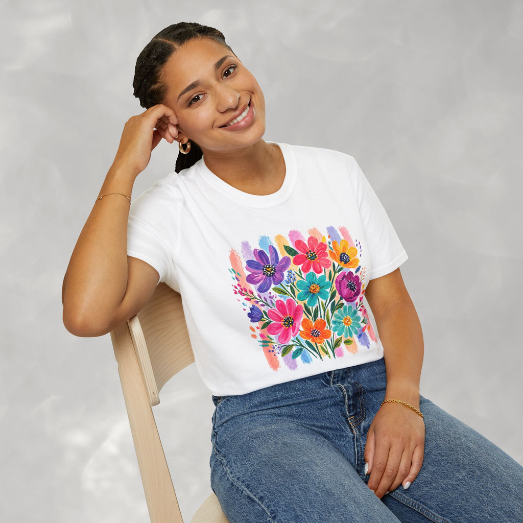 Boho Striped Flowers Gildan Softstyle T-Shirt