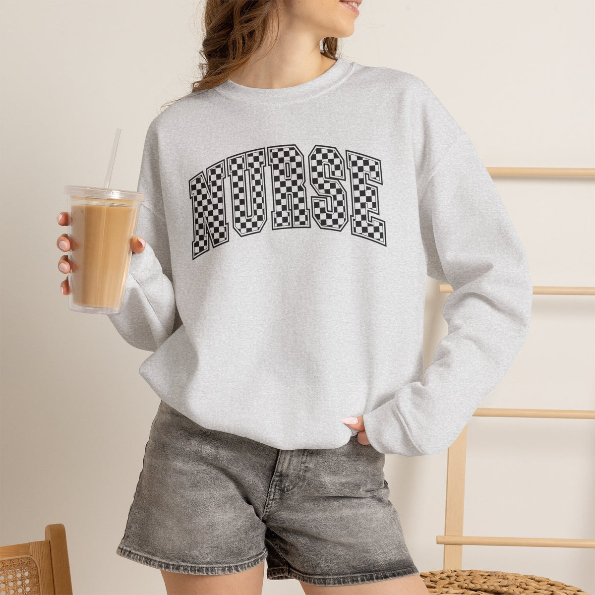 Nurse Checkered Gildan Unisex Heavy Blend™ Crewneck Sweatshirt for RN, LPN, GN, Nursing Students