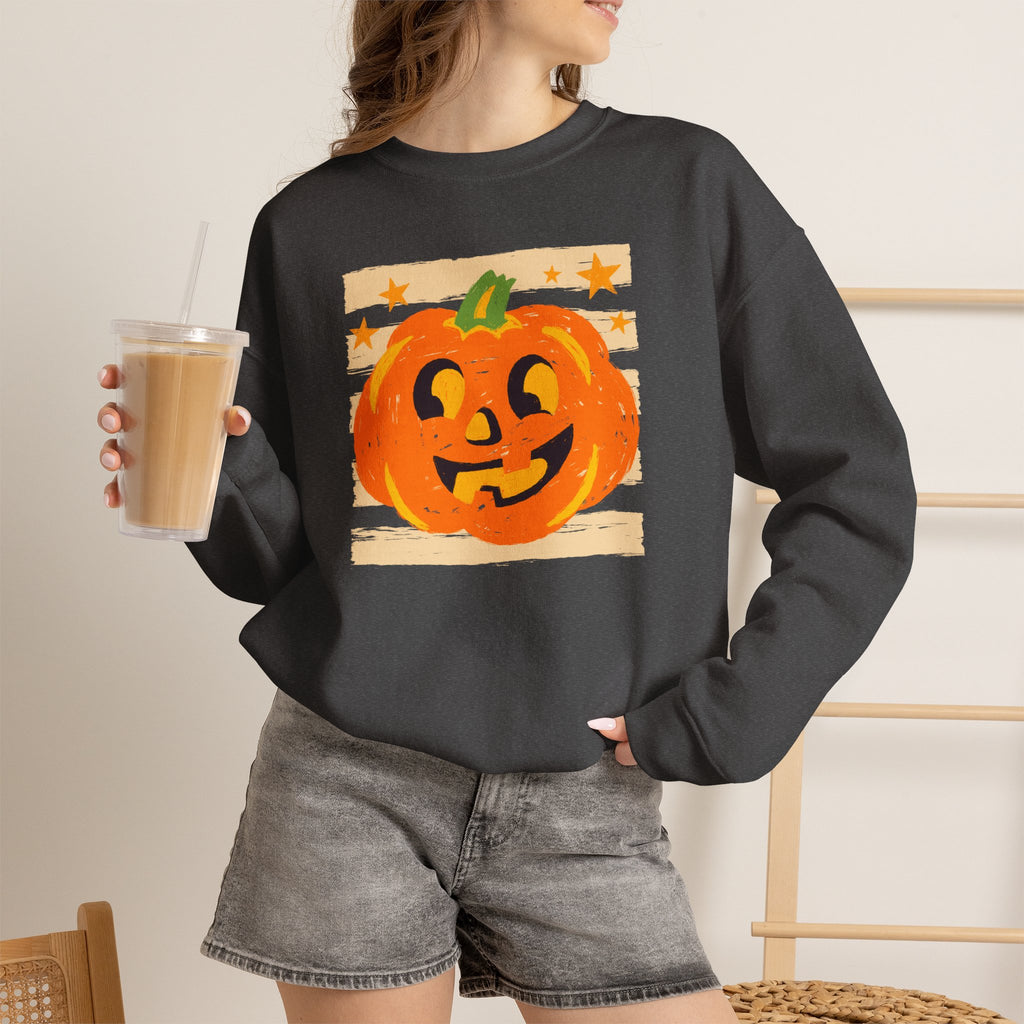 Happy Jack-O-Lantern, Striped Halloween Unisex Heavy Blend™ Crewneck Sweatshirt