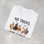 No Tricks Just Chicks, Funny Halloween Chickens in Costumes, Gildan Unisex Softstyle T-Shirt