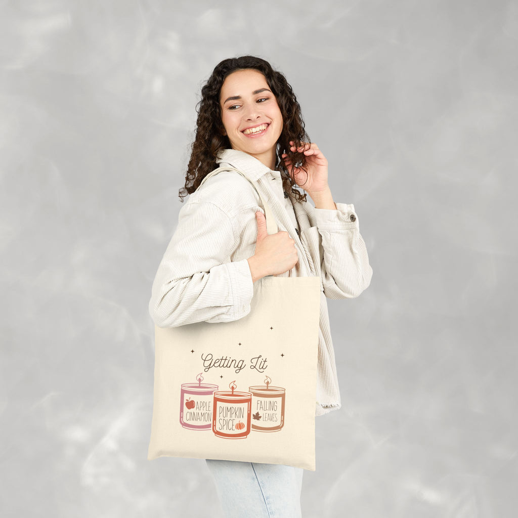 Getting Lit Funny Fall Candle Double-Sided Cotton Canvas Tote Bag