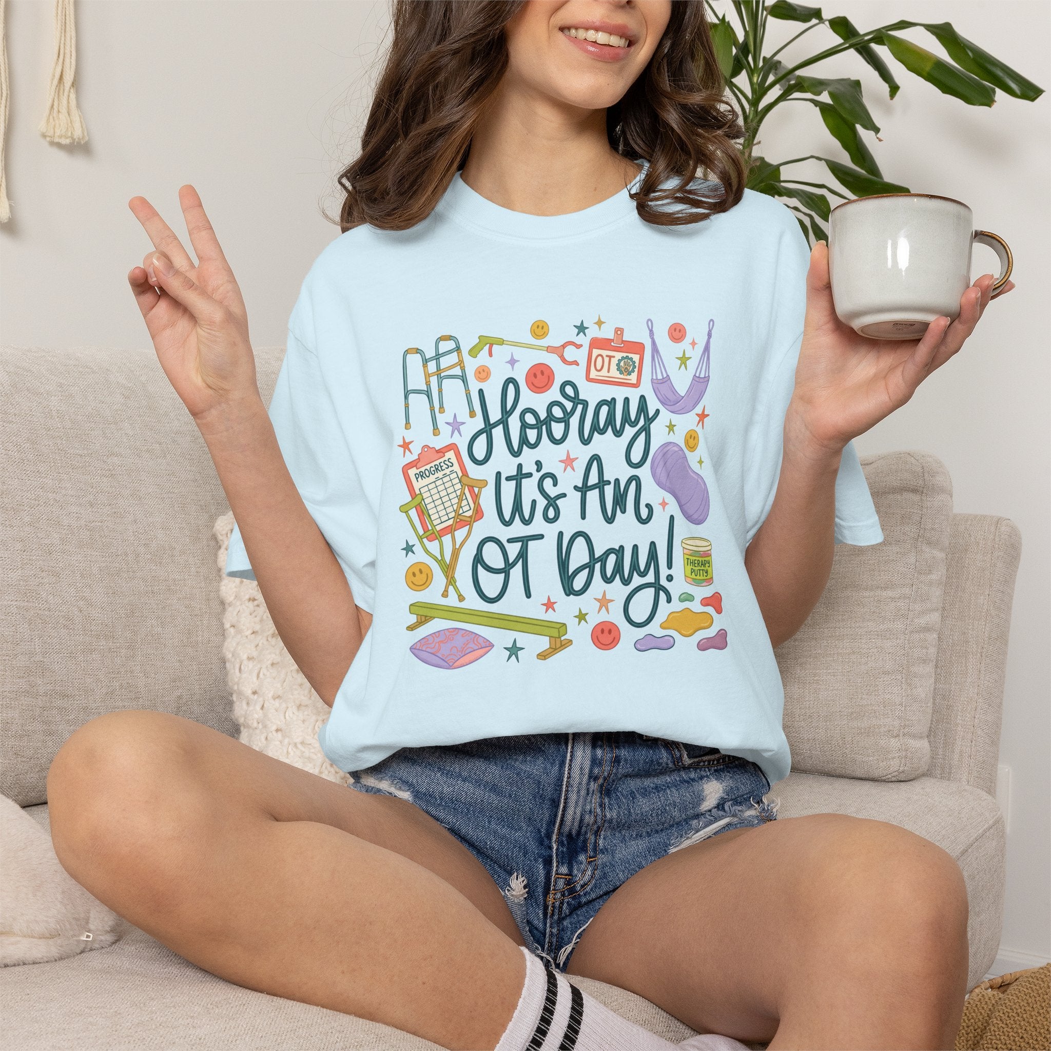 Hooray It's an OT Day, Cute, Playful, Pediatric Occupational Therapy, OTR, COTA Comfort Colors Tee