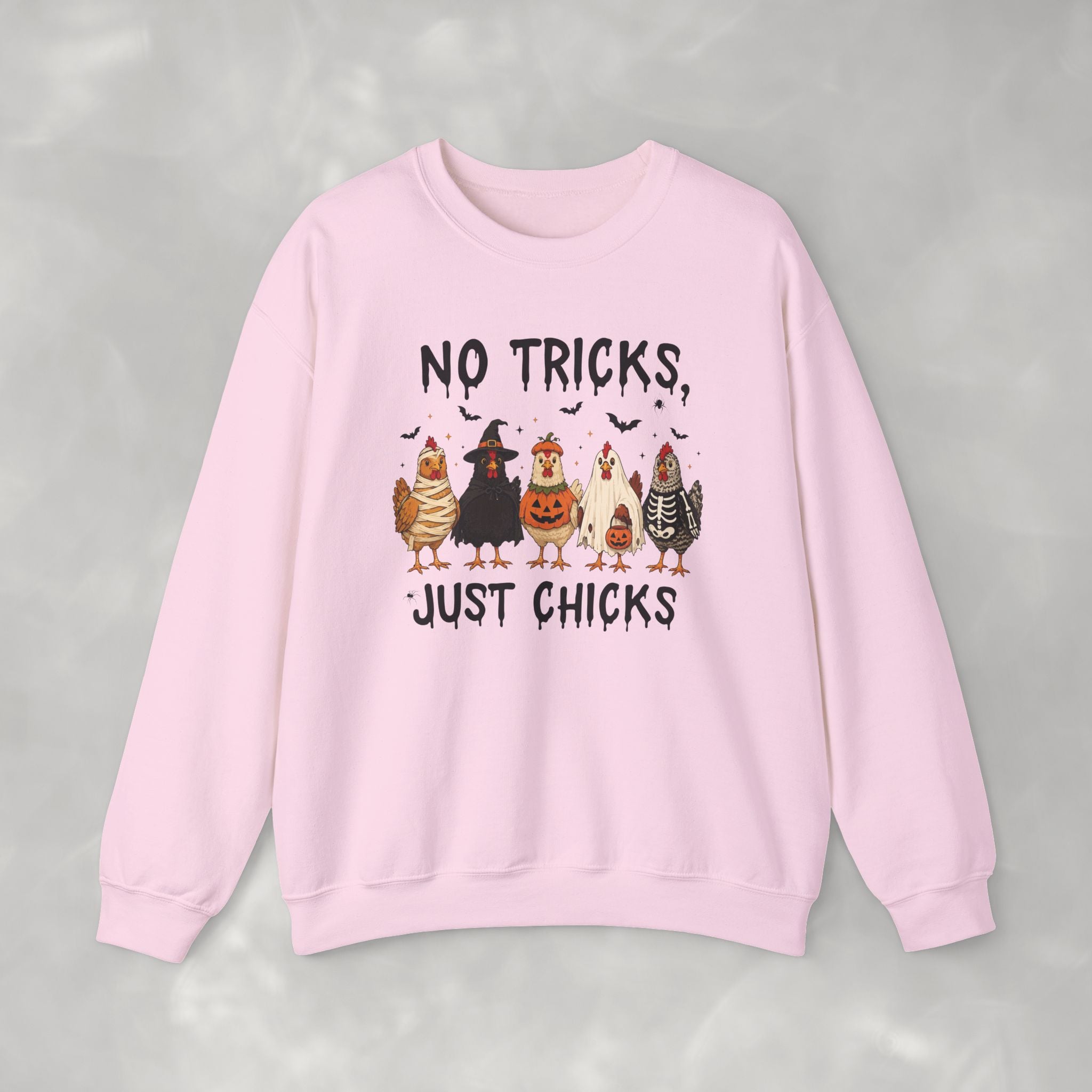No Tricks Just Chicks, Funny Halloween Chickens in Costumes, Gildan Unisex Heavy Blend™ Crewneck Sweatshirt