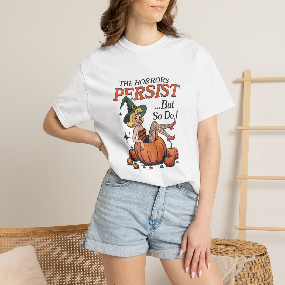 The Horrors Persist but So Do I, Funny Vintage Retro Halloween Comfort Colors Tee