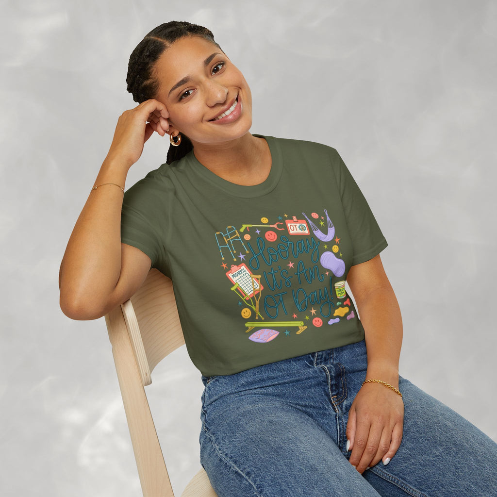 Hooray It's an OT Day, Cute, Playful, Pediatric Occupational Therapy, OTR, COTA Gildan Unisex Softstyle T-Shirt