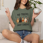 No Tricks Just Chicks, Funny Halloween Chickens in Costumes, Comfort Colors Tee