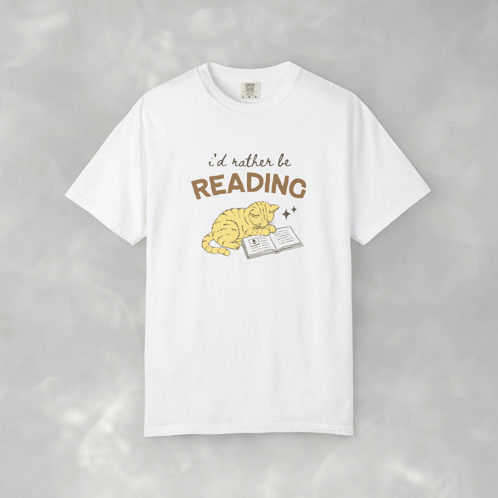 I'd Rather Be Reading, Cat Book Lover Comfort Colors Tee