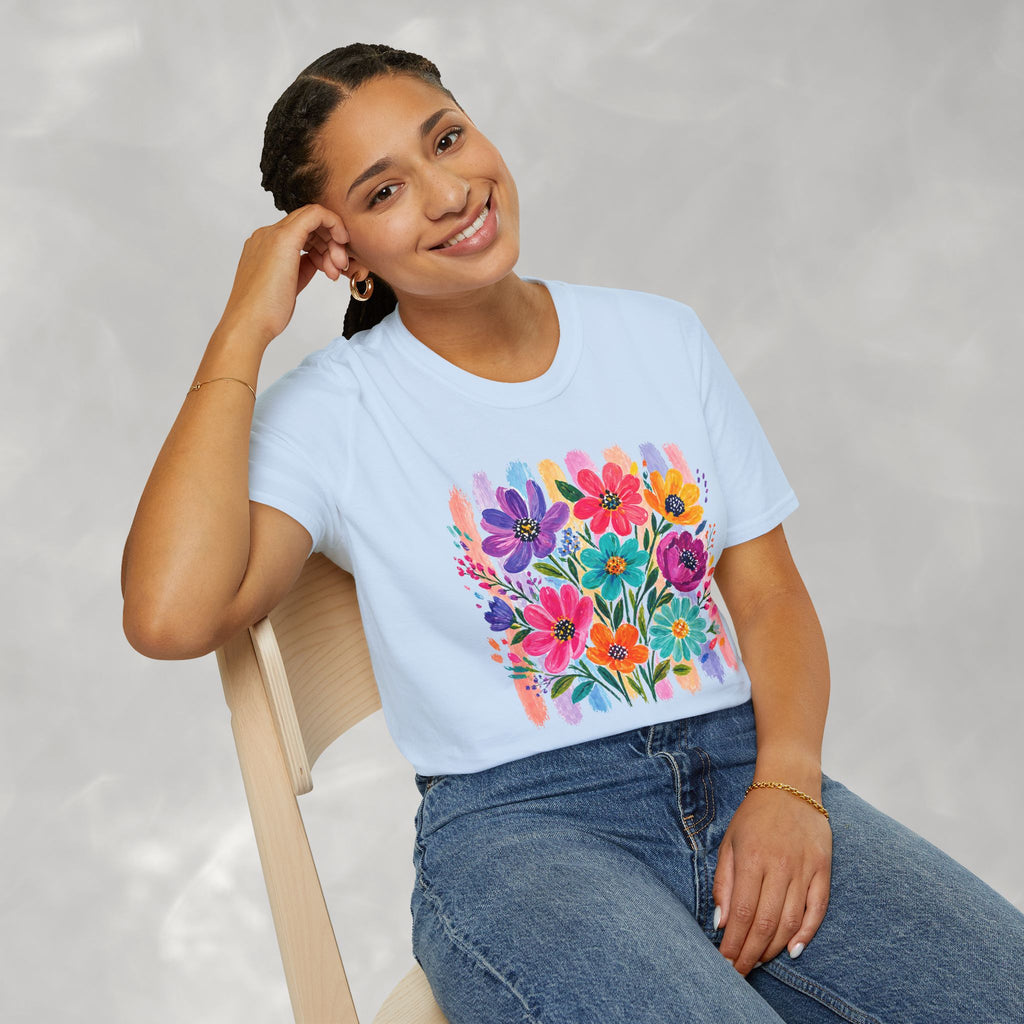Boho Striped Flowers Gildan Softstyle T-Shirt