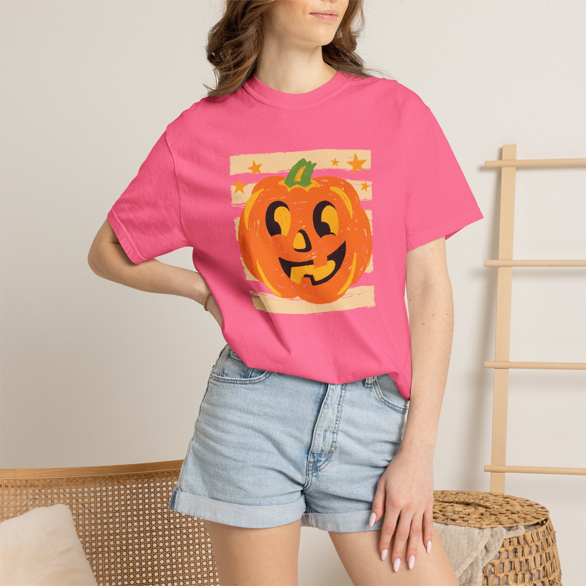 Happy Jack-O-Lantern, Striped Halloween Comfort Colors Unisex Garment-Dyed T-shirt