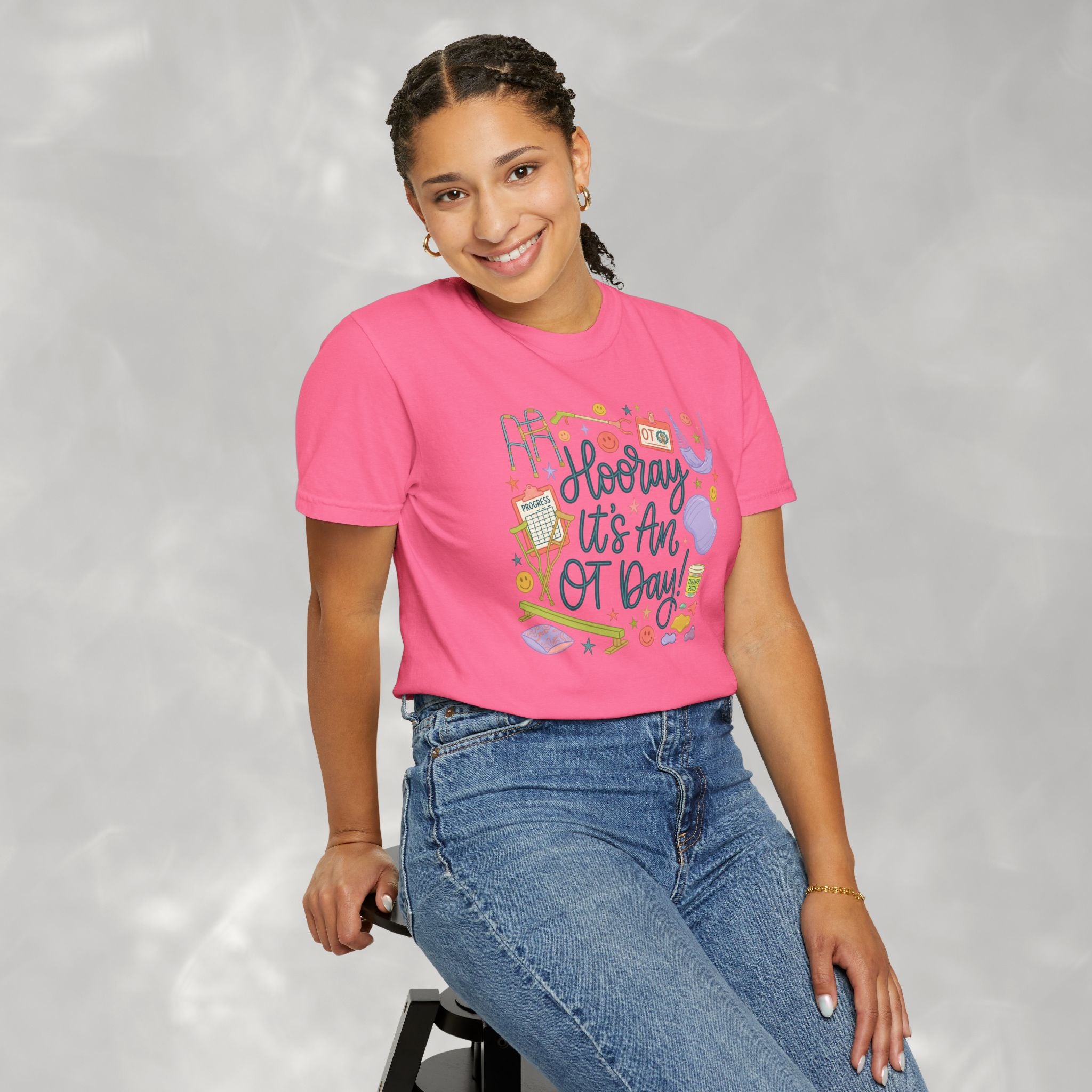 Hooray It's an OT Day, Cute, Playful, Pediatric Occupational Therapy, OTR, COTA Comfort Colors Tee