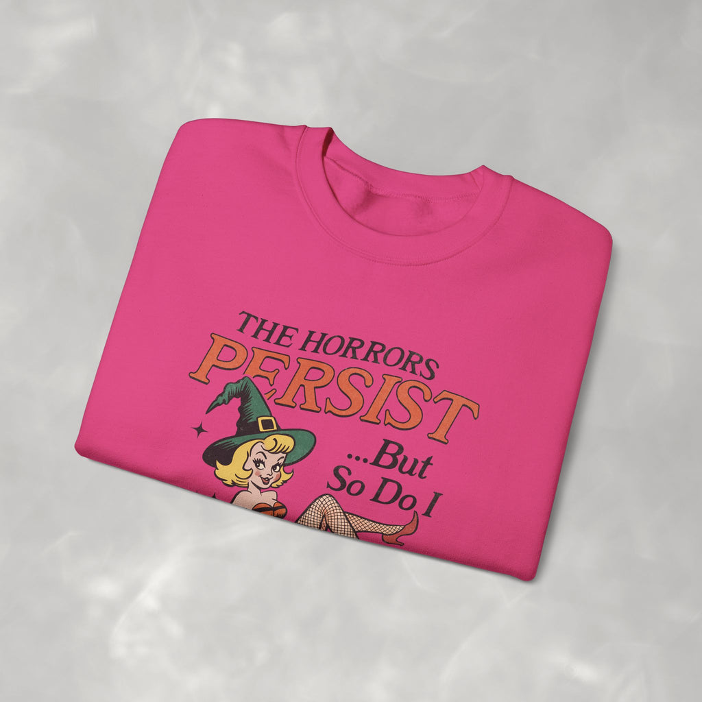 The Horrors Persist but So Do I, Funny Vintage Retro Halloween, Gildan Unisex Heavy Blend™ Crewneck Sweatshirt