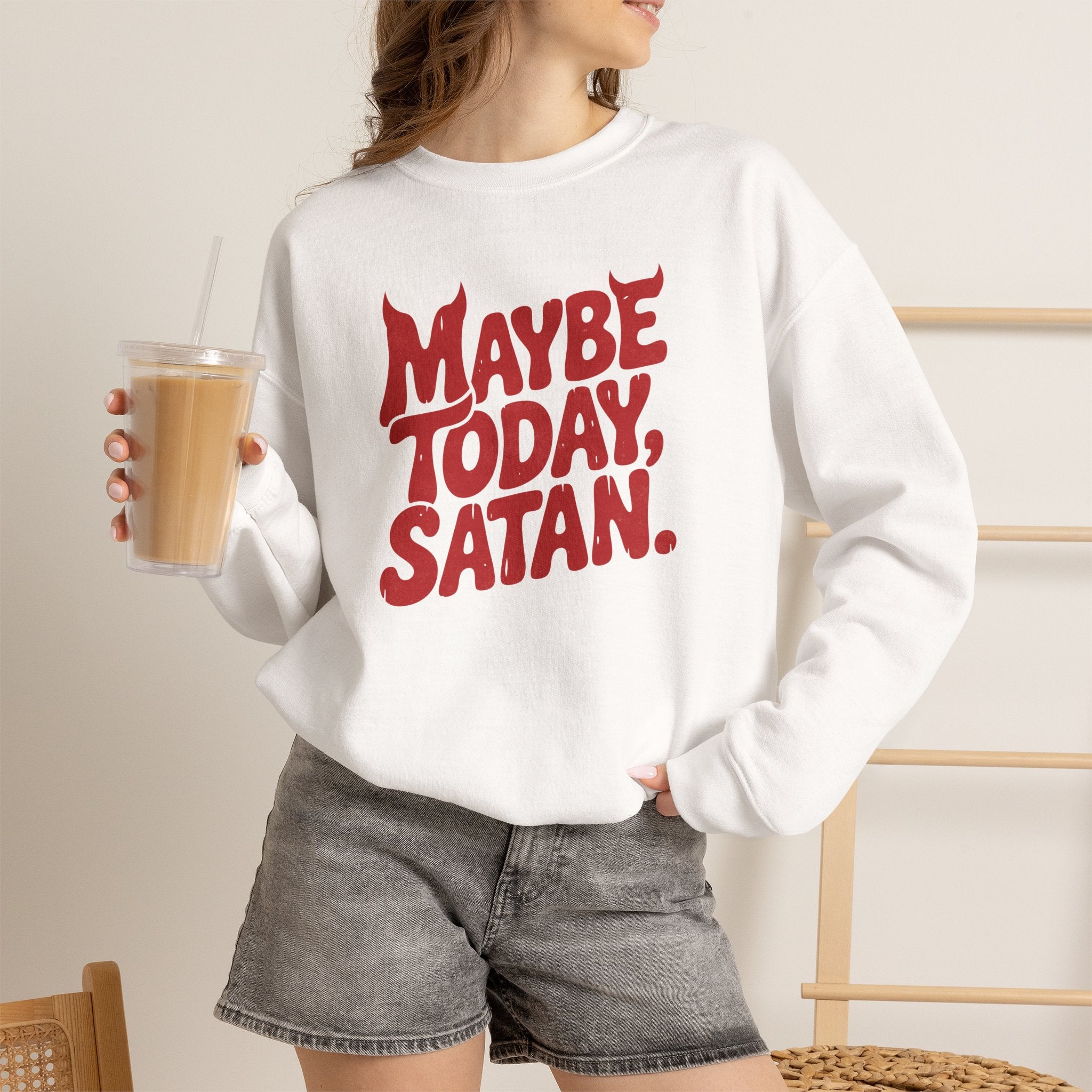 Funny Gothic Maybe Today Satan, Gildan Unisex Heavy Blend™ Crewneck Sweatshirt