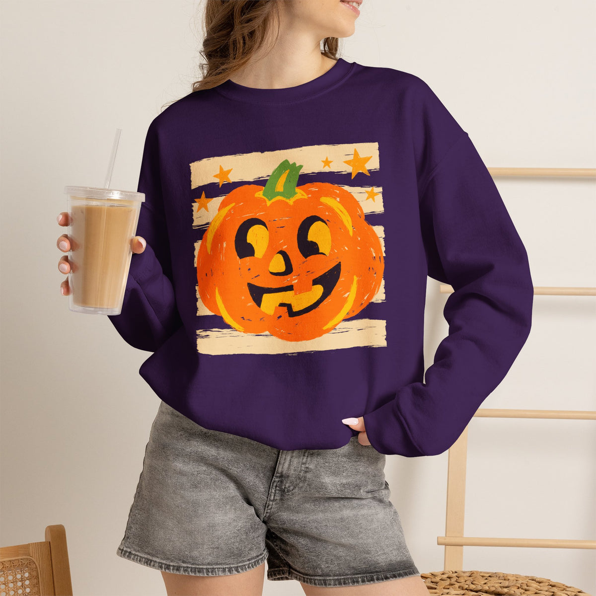 Happy Jack-O-Lantern, Striped Halloween Unisex Heavy Blend™ Crewneck Sweatshirt