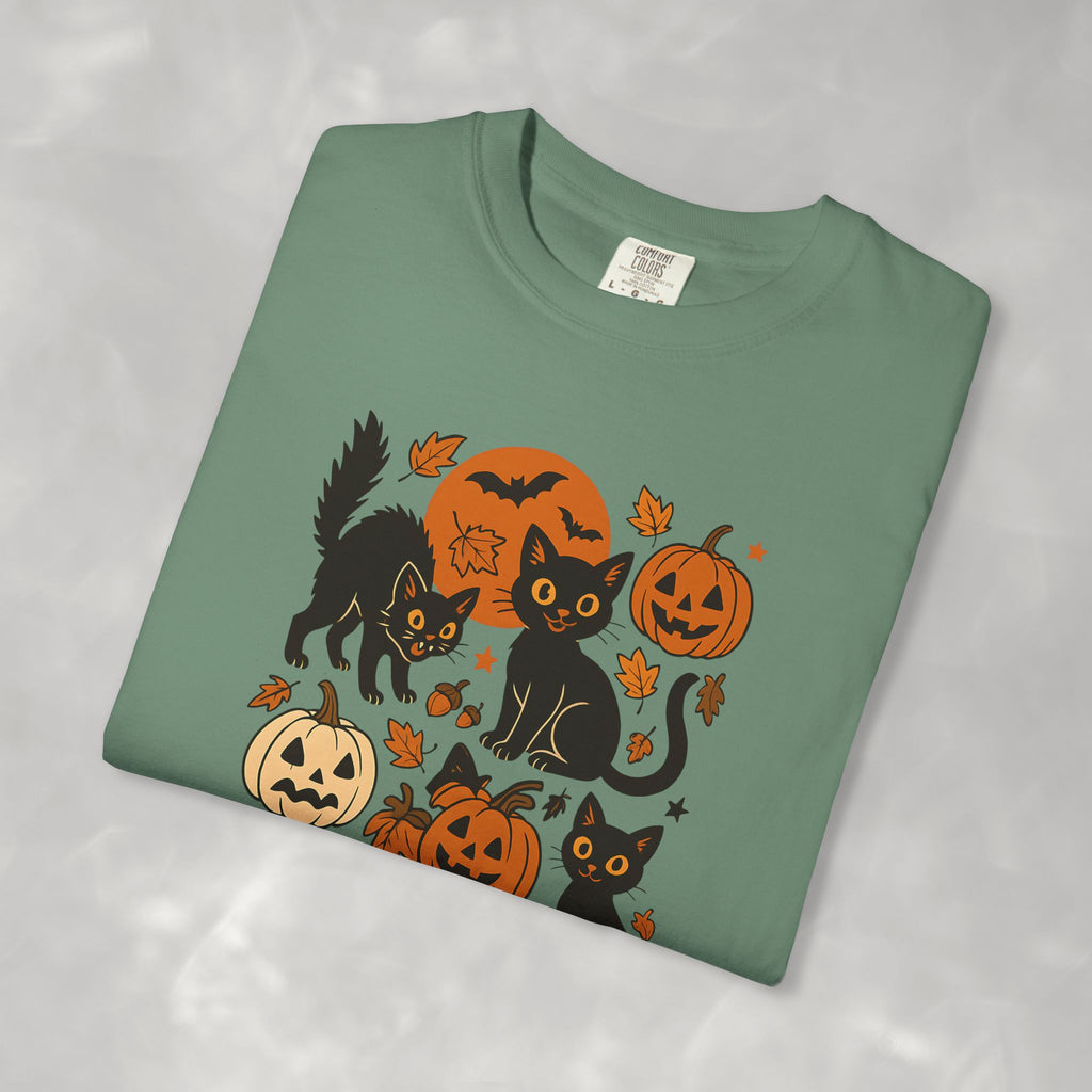 Spooky Black Cats and Jack-O-Lanterns, Unisex Comfort Colors Tee