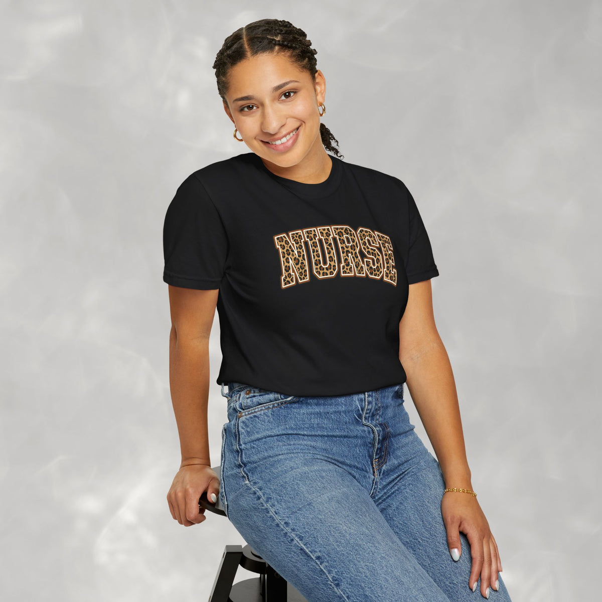 Leopard Print Varsity Nurse Comfort Colors Garment-Dyed T-shirt for RN, LPN, GN, Student Nurse