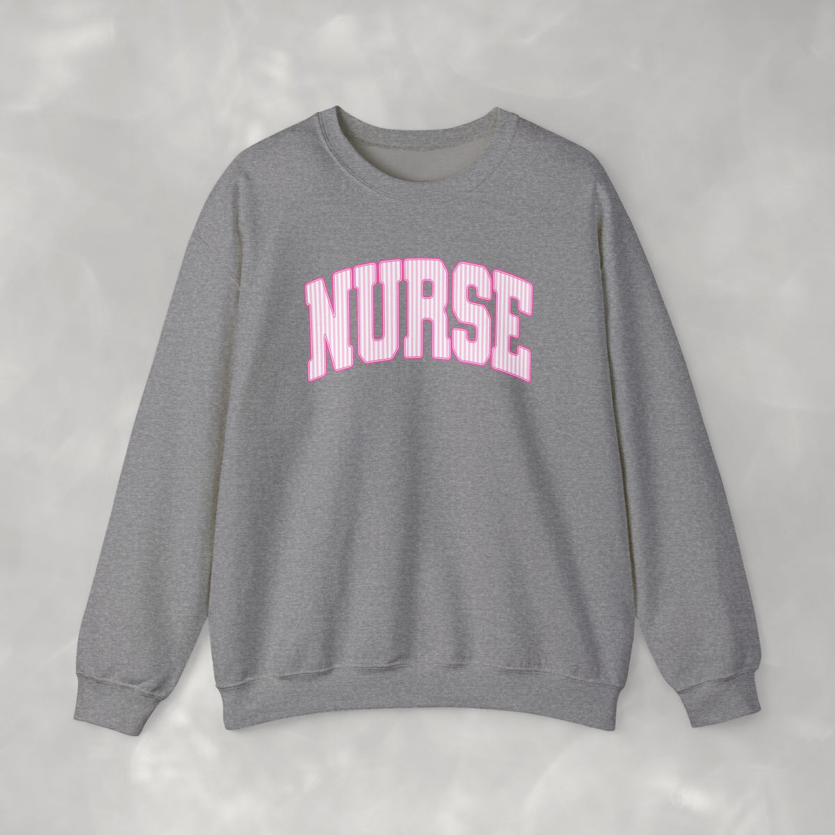 Pink Striped Varsity Nurse Gildan Unisex Heavy Blend™ Crewneck Sweatshirt for RN, LPN, GN, Student Nurse