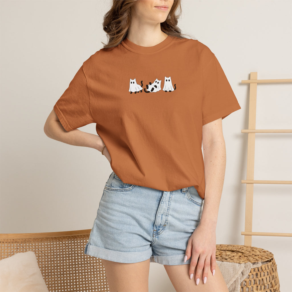 Cute Black Cat Ghosts, Haunted Kitties Halloween Comfort Colors Tee